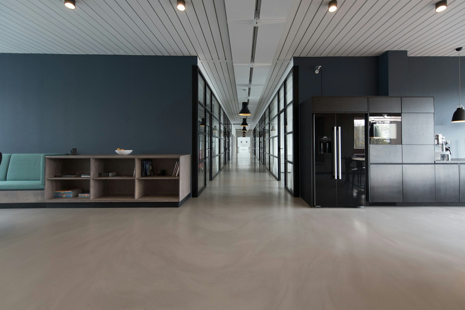 Modern glass office corridor, immaculately finished